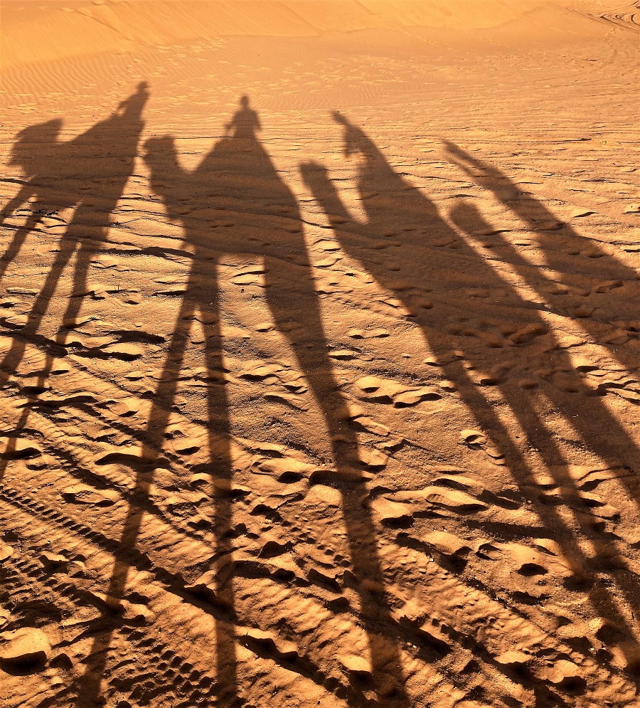 Riding Camels in the desert. Photo © Gina Nichol.